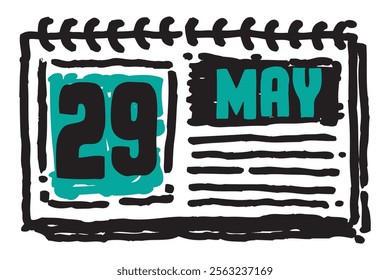 29 May date long table calendar - A simple yet elegant line art illustration of a table date calendar captures the essence of organization and timekeeping and note lines sketch art