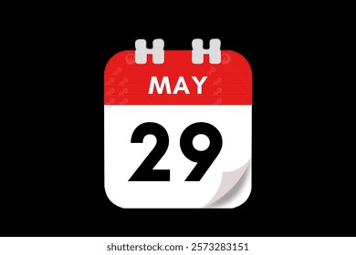 29 May month single day vector, illustration, calendar with red, gray, white and black color background calendar May 29