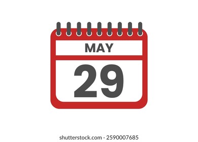 29 May month single day vector, illustration, calendar with red, black and white color background calendar May 29