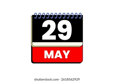 29 may month single day vector, illustration, calendar with red, black, yellow and white color background calendar icon of may 29