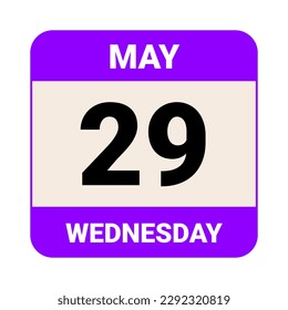 29. Mai, Mittwoch. Datumsvorlage. Nützliches Design für Kalender- oder Veranstaltungswerbung. EPS10 Datei, Vektorgrafik. Einzeln auf weißem Hintergrund. 
