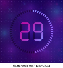 The 29 minutes, stopwatch vector icon, digital timer. Vector digital count down circle board with circle time pie diagram. Watch outline style design, designed for web and app.
