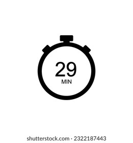 29 minutes timer, 29 min stopwatch or countdown icon. Time measure. Chronometr icon. Stock Vector illustration.