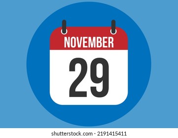 Vector del calendario azul del 29 de noviembre. Calendario de noviembre con círculo en segundo plano claro.