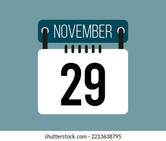 29 November calendar icon. November calendar date and month icon with black number