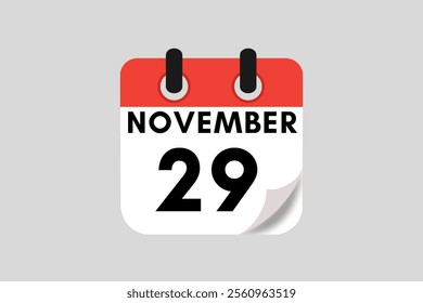 29 November calendar icon text page monthly web design on red, white, black and ash background vector, icon, or illustration with the month of November 29