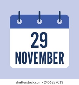 29 November Calendar, Isolated Vector Calendar.