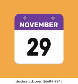 29 november calender icon text page monthly web design.