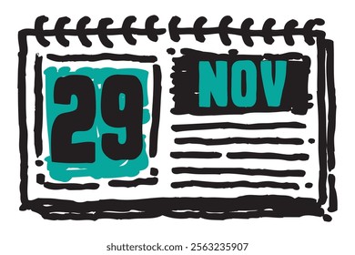 29 November date long table calendar - A simple yet elegant line art illustration of a table date calendar captures the essence of organization and timekeeping and note lines sketch art