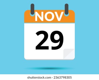 29 November. Flat icon calendar isolated on blue background. Vector illustration.