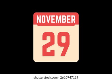 29 November icon text page monthly web design on coral, white, tangerine and black background vector, icon, or illustration with the month of November 29