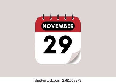 29 November month single day vector, illustration, calendar with rose red, black and off-white color background calendar November 29