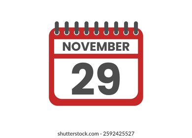29 November month single day vector, illustration, calendar with red, black and white color background calendar November 29