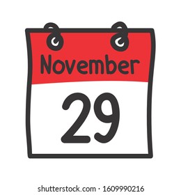 29 November. Vector flat daily calendar icon. Date and time, day, month. Holiday