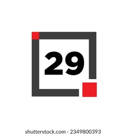 29 number with a gray square icon. 29 number monogram.