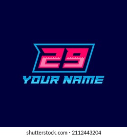 29 Number logo with fast speed lines. Vector sport style typeface, sports club.