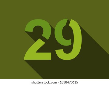 29 Number with long shadow, green colors cutting style. For logo, brand label, design elements, corporate identity, application & more. Vector editable illustration.