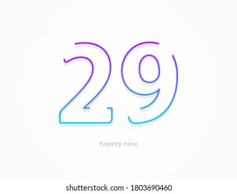 29 number, outline stroke gradient font. Trendy, dynamic creative style design. For logo, brand label, design elements, application and more. Isolated vector illustration