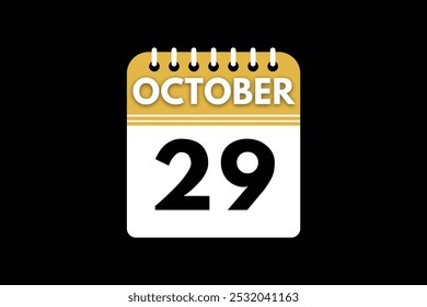 29 October calendar icon text page monthly web design on golden, black, and white background vector, icon, or illustration with the month of October 29