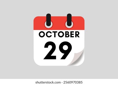 29 October calendar icon text page monthly web design on red, white, black and ash background vector, icon, or illustration with the month of October 29