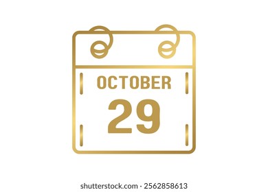 29 October calendar icon text page monthly web design on golden and white background vector, icon, or illustration with the month of October 29