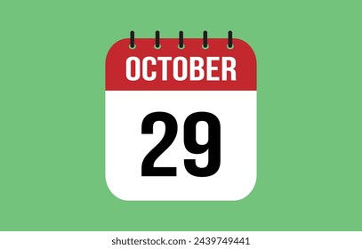 Calendario del 29 de octubre. Ilustración vectorial del calendario de octubre.