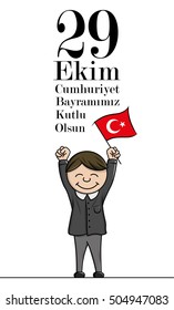 29 October Cumhuriyet Bayrami, Republic Day Turkey. Student holding turkey flag.