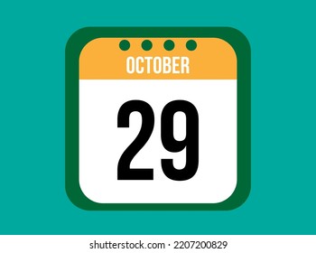 Vector del calendario anaranjado del 29 de octubre. Fecha de octubre con cuadrado sobre fondo claro.