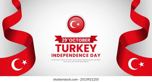 29 de outubro Dia da República da Turquia e o Dia Nacional na Turquia. 29 ekim Cumhuriyet Bayrami, Dia da República da Turquia. Faixa de celebração com faixas e texto. Ilustração vetorial