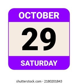 29 de octubre, sábado. Plantilla de fecha. Diseño útil para la promoción de calendarios o eventos. Archivo EPS 10 de la ilustración del vector
