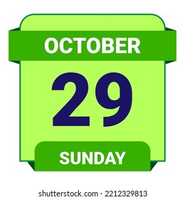29 de octubre, domingo. Plantilla de fecha. Diseño útil para la promoción de calendarios o eventos. Ilustración vectorial Archivo EPS 10. Aislado sobre fondo blanco.