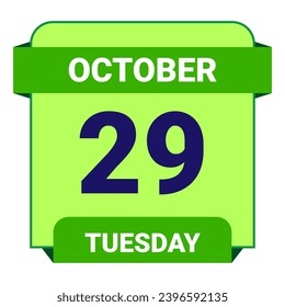 29 October, Tuesday. Date template. Useful design for calendar or event promotion. Vector illustration EPS 10 File. Isolated on white background. 