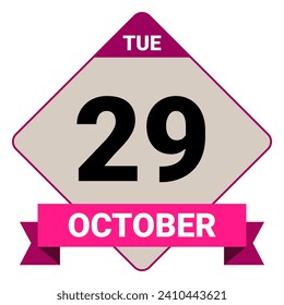 29 de octubre, martes. Plantilla de fecha. Diseño útil para la promoción de calendarios o eventos. Ilustración vectorial Archivo EPS 10. Aislado sobre fondo blanco. 