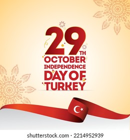 29 October Turkey independence day with Flag, Doodles, Ribbon, Typo and with Background