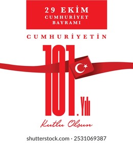 29 de octubre Día de la República de Turquía, feliz ilustración de vacaciones (turco: 29 Ekim Cumhuriyet Bayramı Kutlu Olsun)