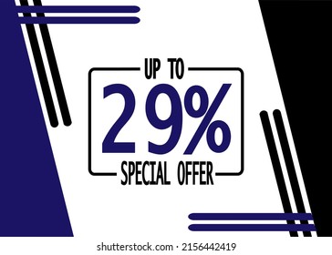 Up to 29% off banner. Discount offer in blue and black.