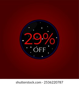 29% off. Black and red with stars. Shop promotions, Store sales. Tag vector design. Twenty nine percent off.