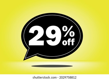 29% de descuento - globo flotante negro y amarillo - con fondo amarillo - banner para ofertas promocionales de descuento y reducción