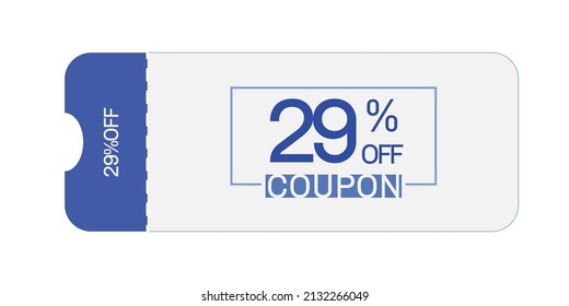 29% fuera del vector de cupón. Cupón de descuento del 29%. Los colores azul y gris.  Cupón perfeccionado. Fondo blanco.
