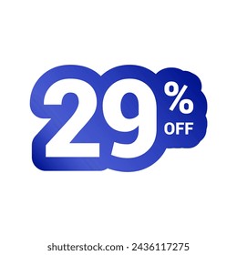 29% off. Discount number of percent sign in white and blue colors. Twenty nine percent of discount. Symbol tag vector badge template. Sale offer price sign. svg