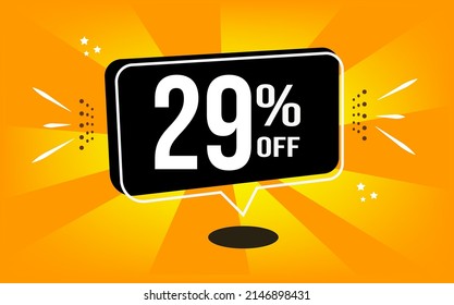 29% off. Orange banner with black balloon and special buy and sell offer