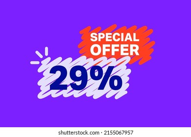 29% OFF Sale Discount banner shape template. Super Sale 29 percent Special offer badge end of the season sale coupon bubble icon. Modern concept design. Discount offer price tag vector illustration. svg