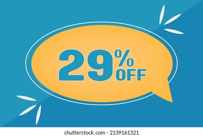 29 percent off. Dicount for big sales. Yellow ballon and blue background.
