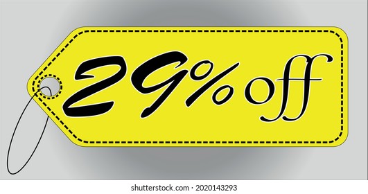 29 percent off yellow tag. 29 percent discount tag for offers and promotions