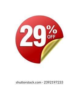 29 Percent .Special offer sale red and golden sticker tag. vector illustration