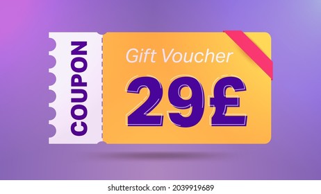 29 Pound coupon promotion sale for website, internet ads, social media.Big sale and super sale coupon code Pound 29 discount gift voucher coupon vector illustration summer offer ends weekend