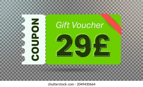 29 Pound coupon promotion sale for website, internet ads, social media.Big sale and super sale coupon code Pound 29 discount gift voucher coupon vector illustration summer offer ends weekend