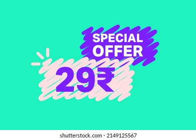 29 Rupee OFF Sale Discount banner shape template. Super Sale 29 Indian rupee Special offer badge end of the season sale coupon bubble icon. Discount offer price tag vector illustration. svg