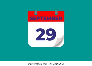 29 September calendar icon text page monthly web design on red, and blue background vector, icon, or illustration with the month of September 29