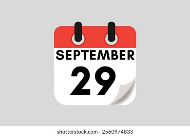 29 September calendar icon text page monthly web design on red, white, black and ash background vector, icon, or illustration with the month of September 29